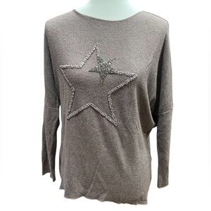 BRAND BAZAR Women's Brown and Embellished DOUBLE STAR Top One Size